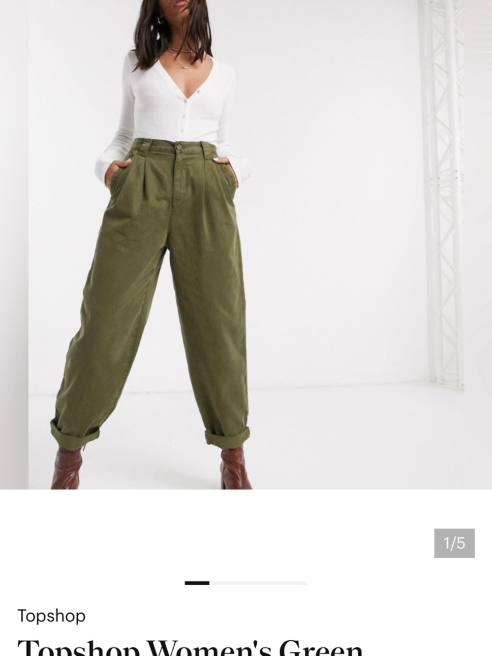 Topshop Olive Green High-Rise Pleated Wide-Leg Pants